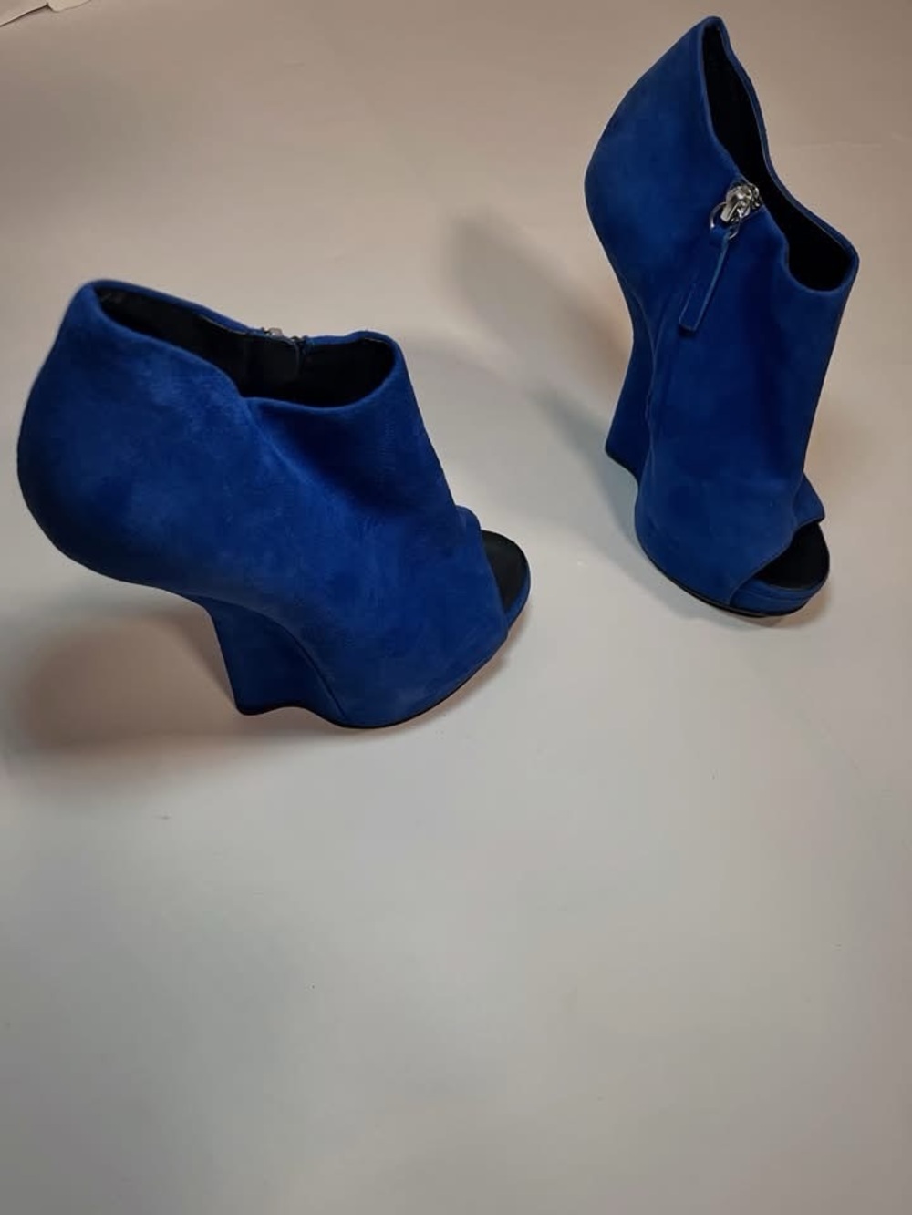 GIUSEPPE ZANOTTI BLUE PEEP TOE ANKLE WEDGE BOOTIES